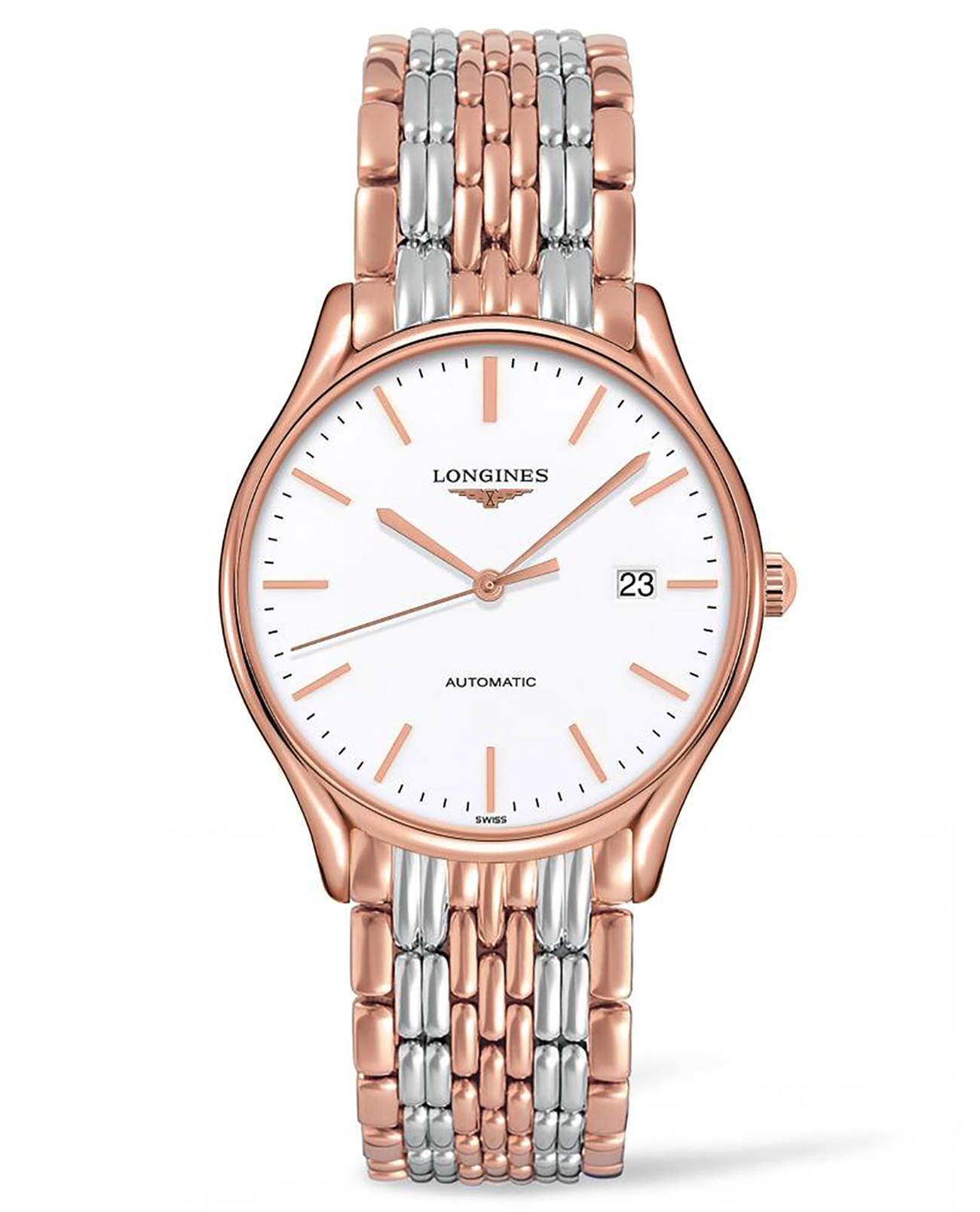 Longines Longines Lyre L4.960.1.12.7  L49601127 механические мужские часы белый циферблат, браслет сталь c pvd покрытием — вид спереди